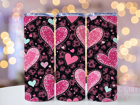 Trendy Pink Leopard Hearts Valentine Tumbler, Abstract Valentine Design, 20oz Tumbler Wrap, Trendy Valentine Gift, Leopard Print Mug, Personalized Heart Tumbler, Cute Valentine's Day Decor Sublimation SvggirlplusArt 