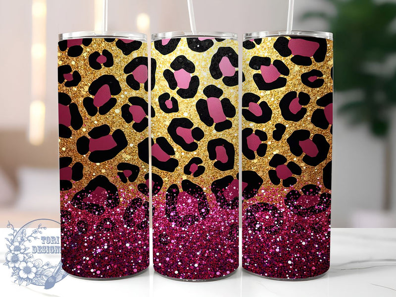Trendy Purple Leopard Tumbler, Purple Glitter Tumbler, Leopard Print Cup, Gold Glitter Design, Sublimation Wrap, Animal Print Drinkware, Trendy Tumbler, Fashionable Glitter Cup Sublimation ToriDesigns 
