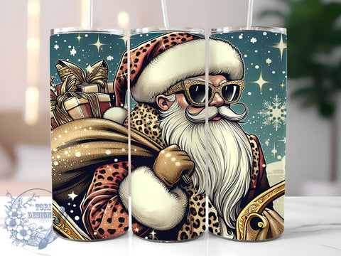 Trendy Santa Tumbler, Leopard Print Christmas, Holiday Drinkware, Sublimation Design, Festive Gift, Cute Christmas Wrap, Personalized Tumbler, Stylish Holiday Decor Sublimation ToriDesigns 