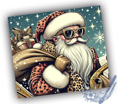 Trendy Santa Tumbler, Leopard Print Christmas, Holiday Drinkware, Sublimation Design, Festive Gift, Cute Christmas Wrap, Personalized Tumbler, Stylish Holiday Decor Sublimation ToriDesigns 