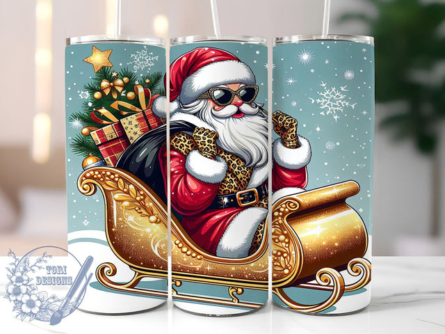 Trendy Santa Tumbler, Leopard Print Christmas, Holiday Drinkware, Sublimation Design, Festive Gift, Cute Christmas Wrap, Personalized Tumbler, Stylish Holiday Decor Sublimation ToriDesigns 