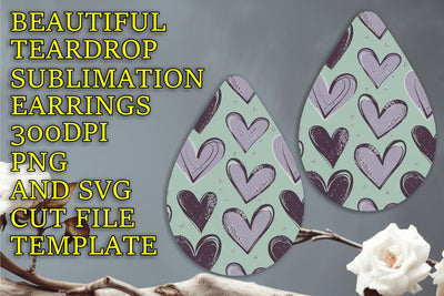 Trendy sublimation file for earrings, high-quality PNG, Heart Sublimation HoodArtCraft 