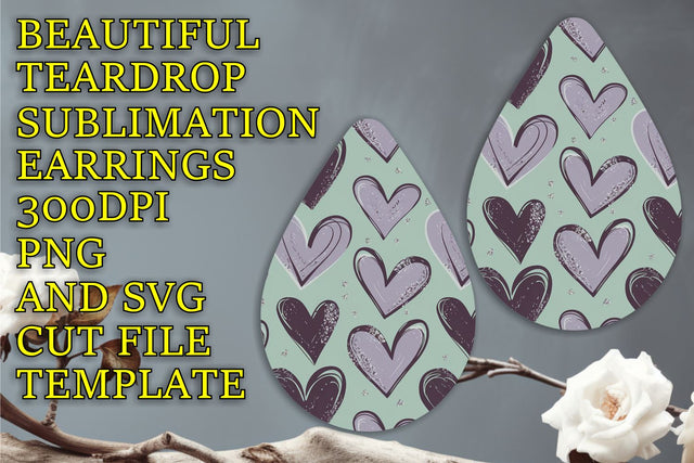 Trendy sublimation file for earrings, high-quality PNG, Heart Sublimation HoodArtCraft 
