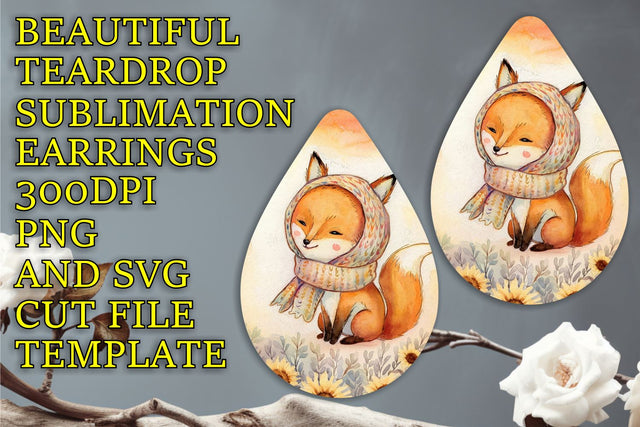 Trendy teardrop earrings design, easy-to-use PNG template, Animals Sublimation HoodArtCraft 