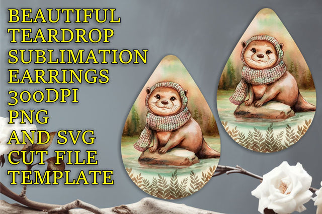 Trendy teardrop earrings file, high-resolution PNG, Animals Sublimation HoodArtCraft 