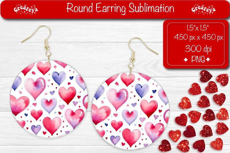 Trendy Valentine Earrings – Floral Heart Round Sublimation Art Sublimation Createya Design 