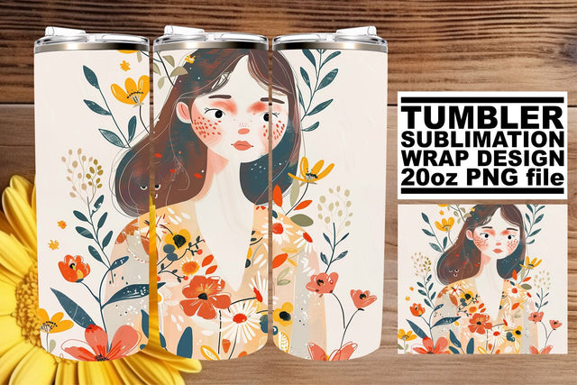 Trendy Watercolor Lady Tumbler Wrap - Sublimation 20oz Sublimation afrosvg 