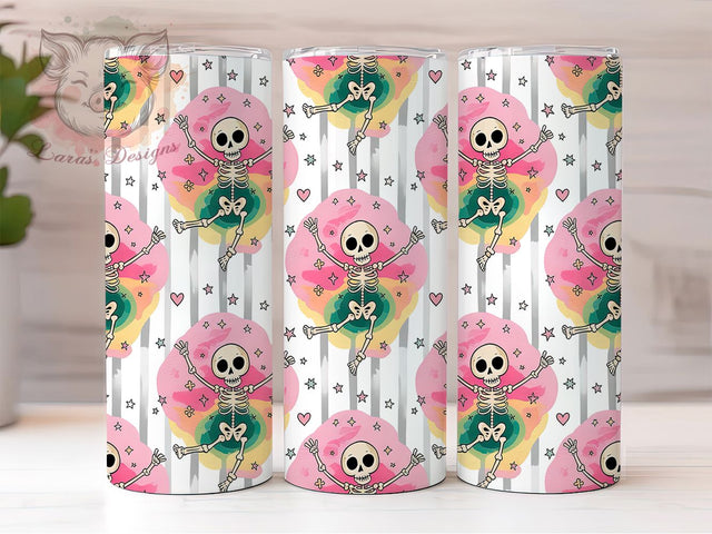 Trendy Watercolor Tattoo Skeleton Tumbler, Cute Tattoo Wrap, Watercolor Skeleton Cup, 20oz Sublimation Design, Halloween Tattoo Tumbler, Artistic Skeleton Gift, Spooky Watercolor Tumbler Sublimation Lara' s Designs 