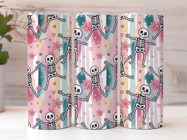 Trendy Watercolor Tattoo Skeleton Tumbler, Cute Tattoo Wrap, Watercolor Skeleton Cup, 20oz Sublimation Design, Halloween Tattoo Tumbler, Artistic Skeleton Gift, Spooky Watercolor Tumbler Sublimation Lara' s Designs 