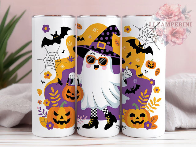 Trendy Witchy Ghost Halloween Tumbler, Cute Witchy Ghost Wrap, Pumpkin Bat Fall Leaves Cup, Fashionable Halloween Sublimation, Autumn Ghost Drinkware, Chic Spooky Season Tumbler, Stylish Halloween Wrap Sublimation Li Zamperini 