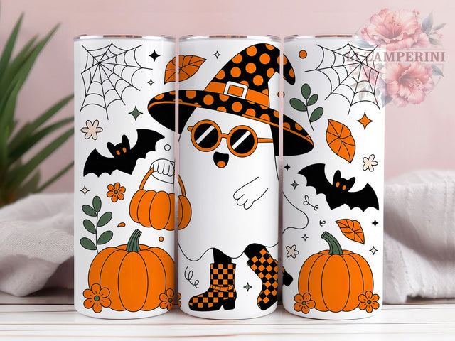 Trendy Witchy Ghost Halloween Tumbler, Cute Witchy Ghost Wrap, Pumpkin Bat Fall Leaves Cup, Fashionable Halloween Sublimation, Autumn Ghost Drinkware, Chic Spooky Season Tumbler, Stylish Halloween Wrap Sublimation Li Zamperini 