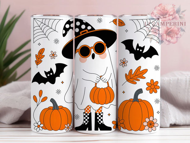 Trendy Witchy Ghost Halloween Tumbler, Cute Witchy Ghost Wrap, Pumpkin Bat Fall Leaves Cup, Fashionable Halloween Sublimation, Autumn Ghost Drinkware, Chic Spooky Season Tumbler, Stylish Halloween Wrap Sublimation Li Zamperini 