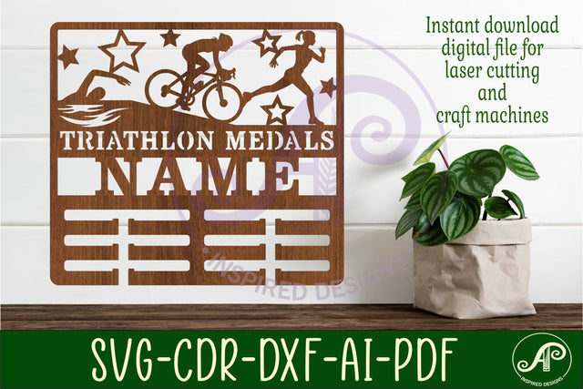 Triathlon female medal holder Name svg laser cut SVG APInspireddesigns 