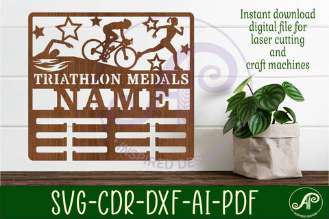 Triathlon female medal holder Name svg laser cut SVG APInspireddesigns 