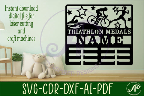 Triathlon female medal holder Name svg laser cut SVG APInspireddesigns 
