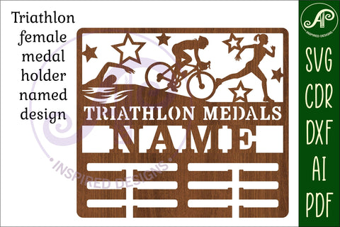 Triathlon female medal holder Name svg laser cut SVG APInspireddesigns 
