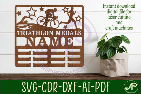 Triathlon male medal holder Name svg laser cut SVG APInspireddesigns 