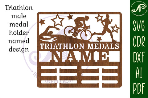 Triathlon male medal holder Name svg laser cut SVG APInspireddesigns 