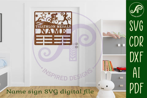 Triathlon male medal holder Name svg laser cut SVG APInspireddesigns 