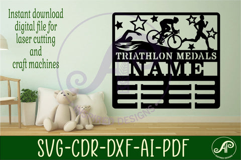 Triathlon male medal holder Name svg laser cut SVG APInspireddesigns 