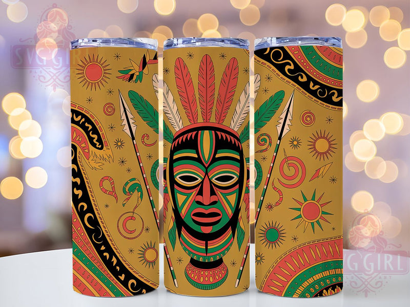 Tribal African Mask Tumbler, Tribal Art, Ethnic Design, Cultural Pattern, Tumbler Wrap, Sublimation Design, 20oz Tumbler Sublimation SvggirlplusArt 