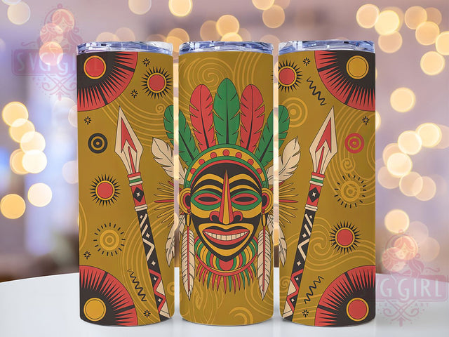 Tribal African Mask Tumbler, Tribal Art, Ethnic Design, Cultural Pattern, Tumbler Wrap, Sublimation Design, 20oz Tumbler Sublimation SvggirlplusArt 