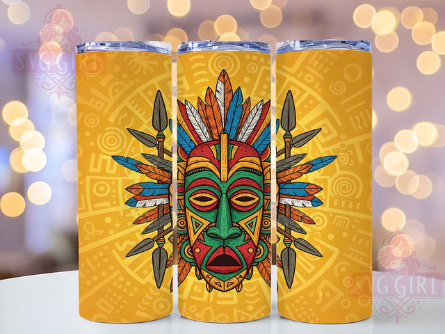 Tribal African Mask Tumbler, Tribal Art, Ethnic Design, Cultural Pattern, Tumbler Wrap, Sublimation Design, 20oz Tumbler Sublimation SvggirlplusArt 
