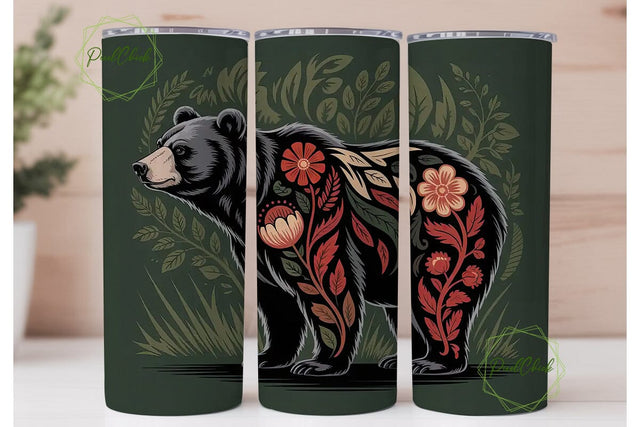 Tribal Bear 20oz Tumbler Wrap Sublimation PixelChick 