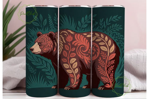 Tribal Bear 20oz Tumbler Wrap Sublimation PixelChick 