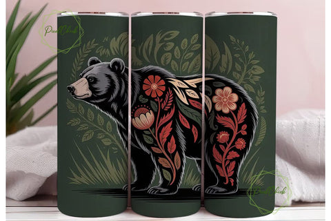 Tribal Bear 20oz Tumbler Wrap Sublimation PixelChick 
