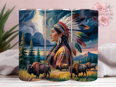 Tribal Bison Indigenous Woman Tumbler Wrap, Tribal Woman, Bison Theme, Indigenous Style, Ethnic Art, Tumbler Wrap, Sublimation Design Sublimation Li Zamperini 