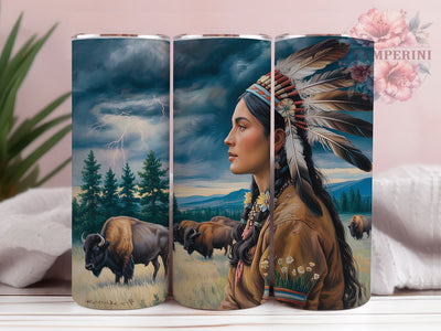 Tribal Bison Indigenous Woman Tumbler Wrap, Tribal Woman, Bison Theme, Indigenous Style, Ethnic Art, Tumbler Wrap, Sublimation Design Sublimation Li Zamperini 