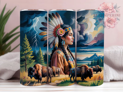 Tribal Bison Indigenous Woman Tumbler Wrap, Tribal Woman, Bison Theme, Indigenous Style, Ethnic Art, Tumbler Wrap, Sublimation Design Sublimation Li Zamperini 