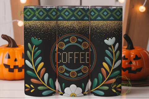 Tribal Coffee Mandala 20oz Tumbler Wrap Sublimation PixelChick 