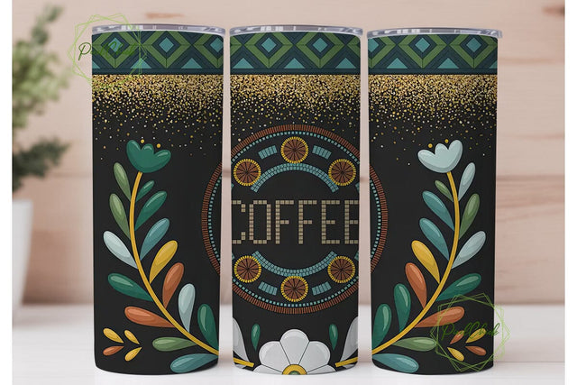 Tribal Coffee Mandala 20oz Tumbler Wrap Sublimation PixelChick 