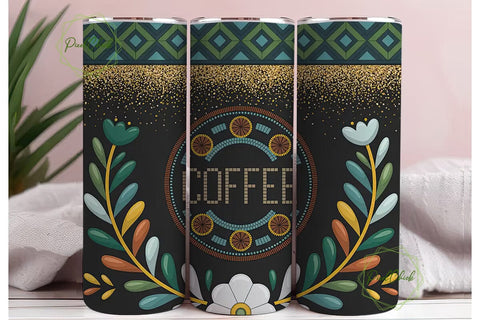 Tribal Coffee Mandala 20oz Tumbler Wrap Sublimation PixelChick 