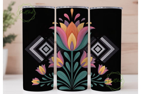 Tribal Floral Tumbler Wrap PNG Sublimation PixelChick 