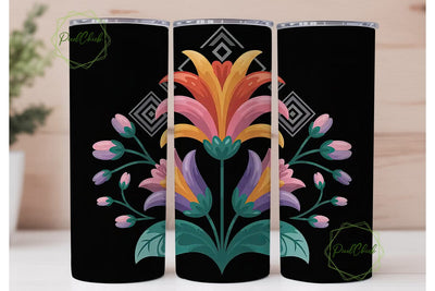 Tribal Floral Tumbler Wrap PNG Sublimation PixelChick 