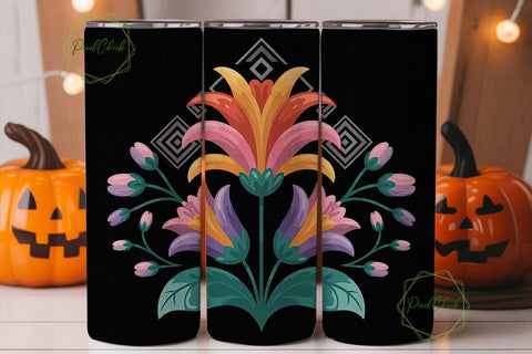 Tribal Floral Tumbler Wrap PNG Sublimation PixelChick 