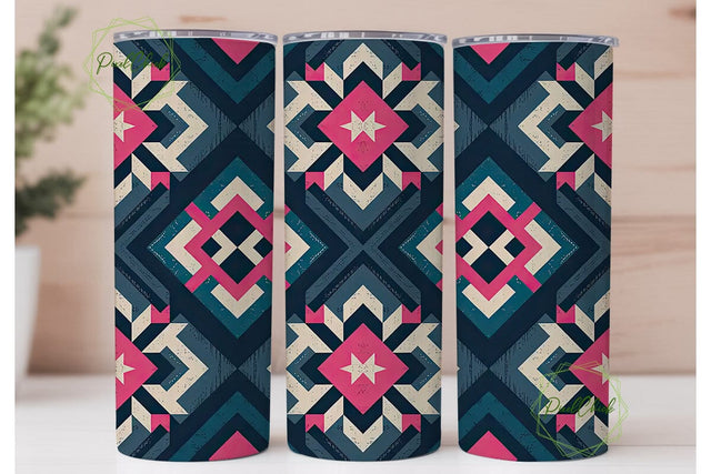 Tribal Geo Pink & Navy 20oz Tumbler Wrap Sublimation PixelChick 