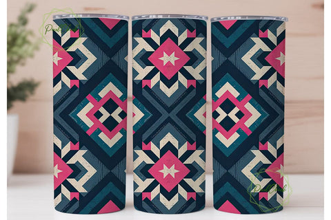 Tribal Geo Pink & Navy 20oz Tumbler Wrap Sublimation PixelChick 