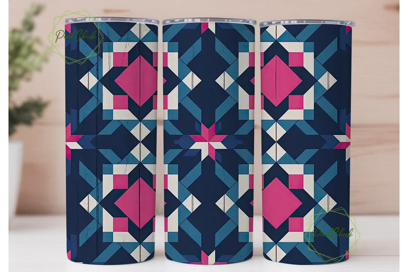 Tribal Geo Pink & Navy 20oz Tumbler Wrap Sublimation PixelChick 