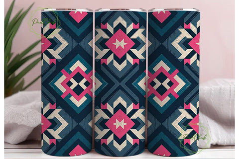 Tribal Geo Pink & Navy 20oz Tumbler Wrap Sublimation PixelChick 