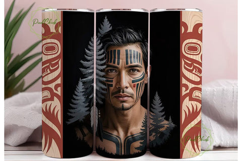 Tribal Man Portrait Tumbler Wrap Sublimation PixelChick 