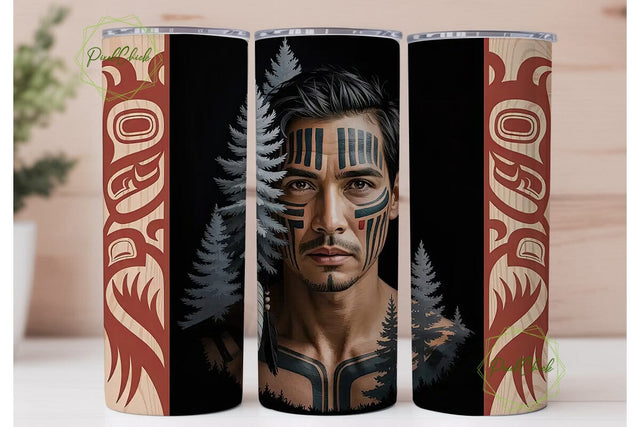 Tribal Man Portrait Tumbler Wrap Sublimation PixelChick 