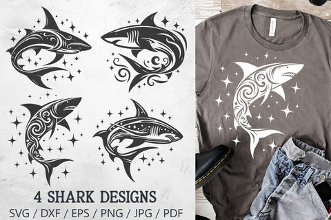 Tribal Shark SVG Bundle | 4 Decorative Shark Silhouettes SVG Tafti Art 