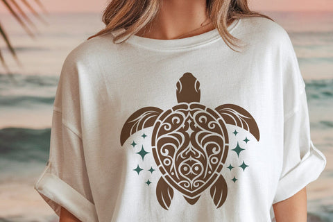 Tribal Turtle SVG | Ornamental Sea Turtle Mandala Clipart SVG Tafti Art 