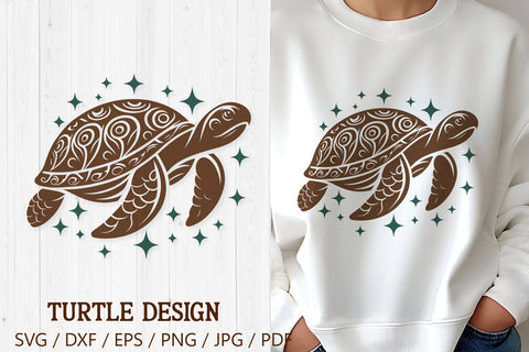 Tribal Turtle SVG | Ornamental Sea Turtle Mandala Clipart SVG Tafti Art 