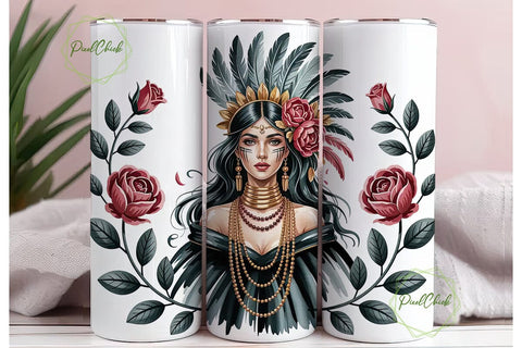 Tribal Woman Headdress 20oz Tumbler Wrap Sublimation PixelChick 