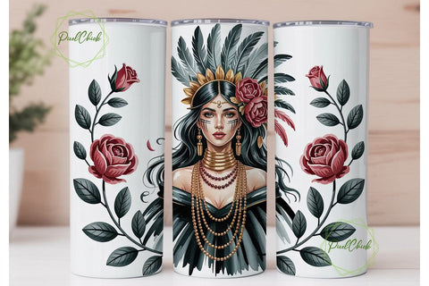 Tribal Woman Headdress 20oz Tumbler Wrap Sublimation PixelChick 